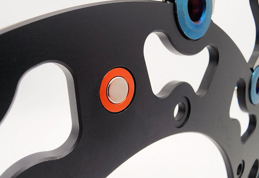 KTM rotor speedo magnet V3 installed on brake rotor — Warp 9