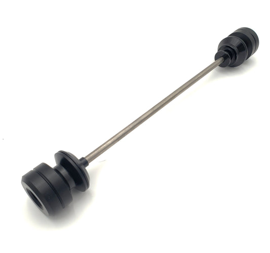 Warp 9 Ultra Bee front supermoto axle slider in black anodized — CNC machined with captive axle blocks and alignment marks