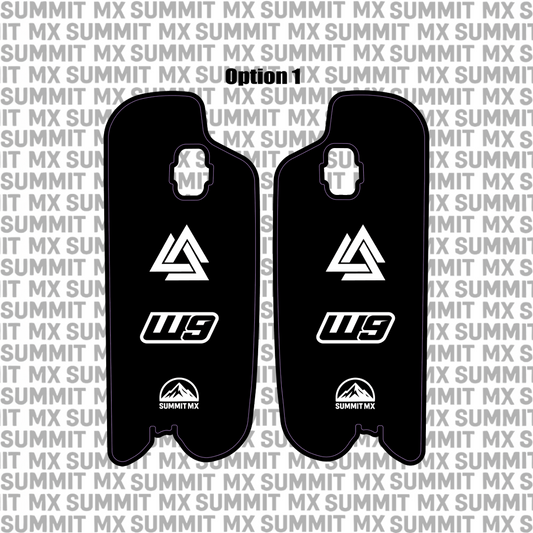 Fastace ALX13RC fork guard decal installed on e-moto lower leg guards