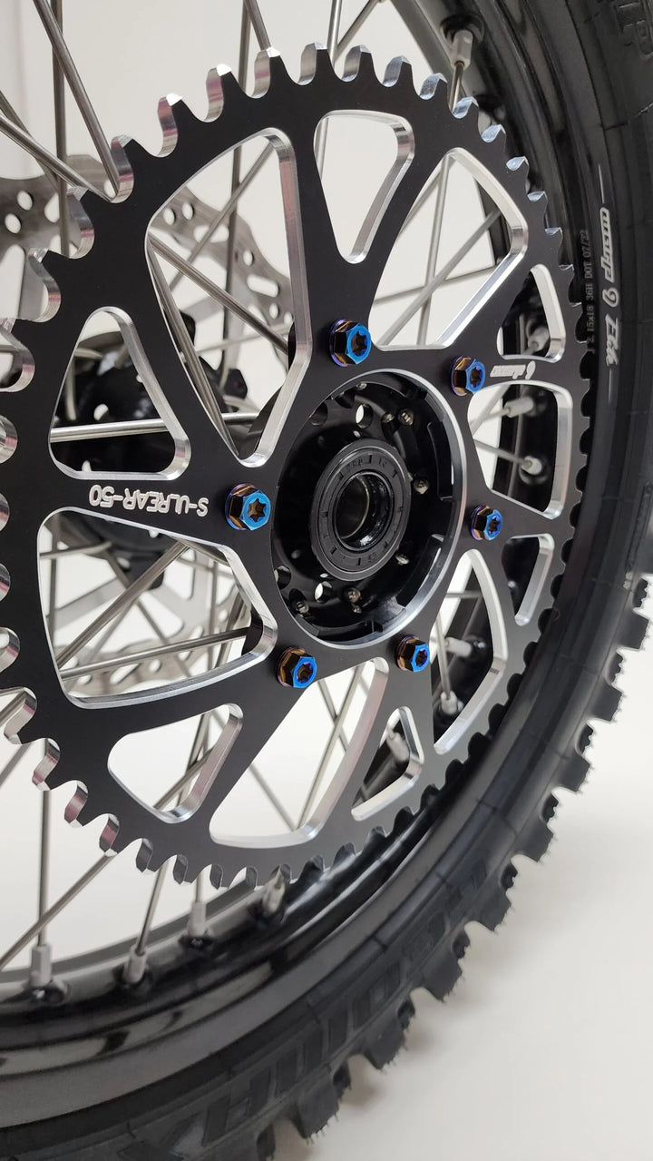 Warp 9 titanium sprocket bolts for Surron Ultra Bee — 4-piece Ti hardware set for jackshaft sprocket