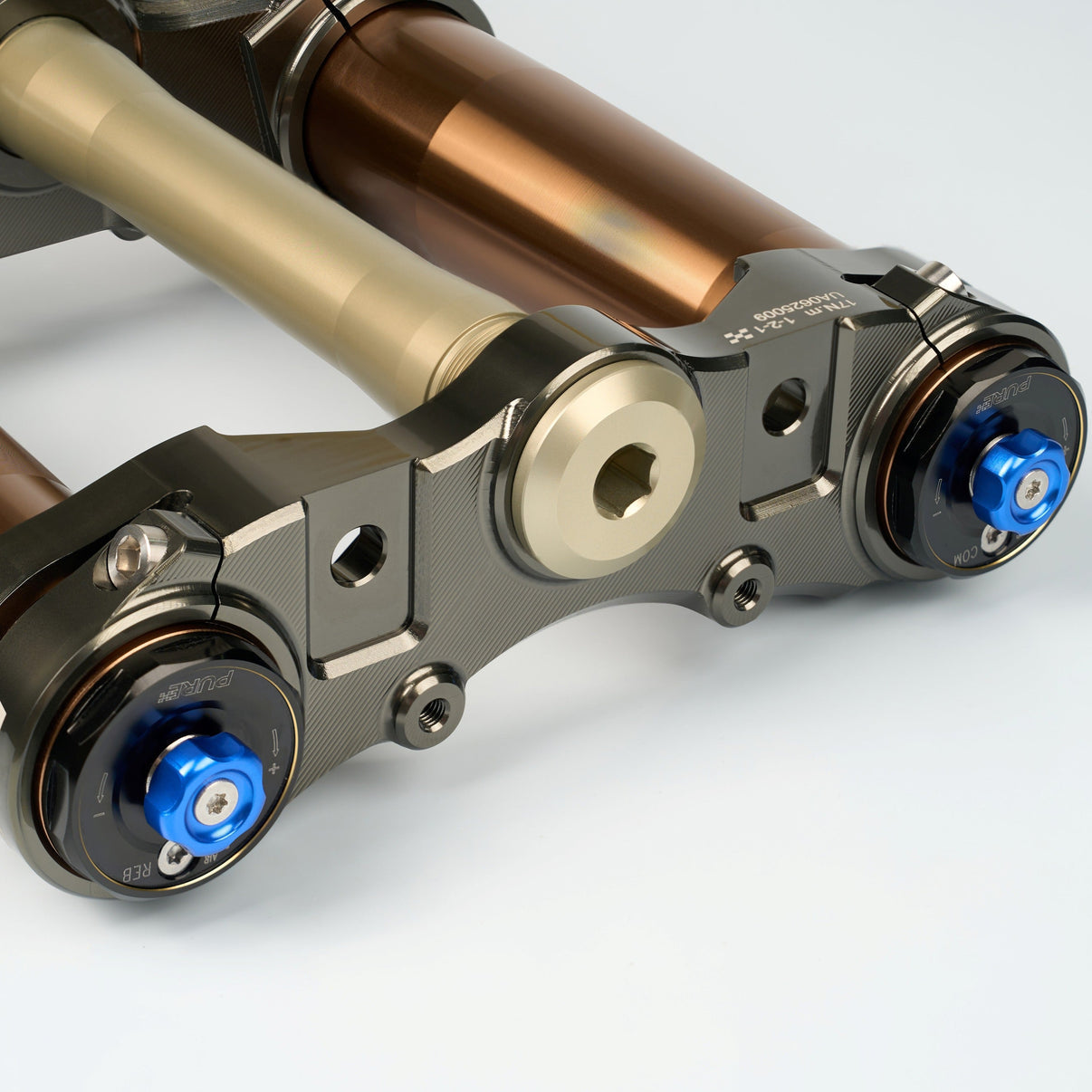 Pure Racing Komodo Forks for Sur-Ron Ultra Bee — fork brace and lower assembly