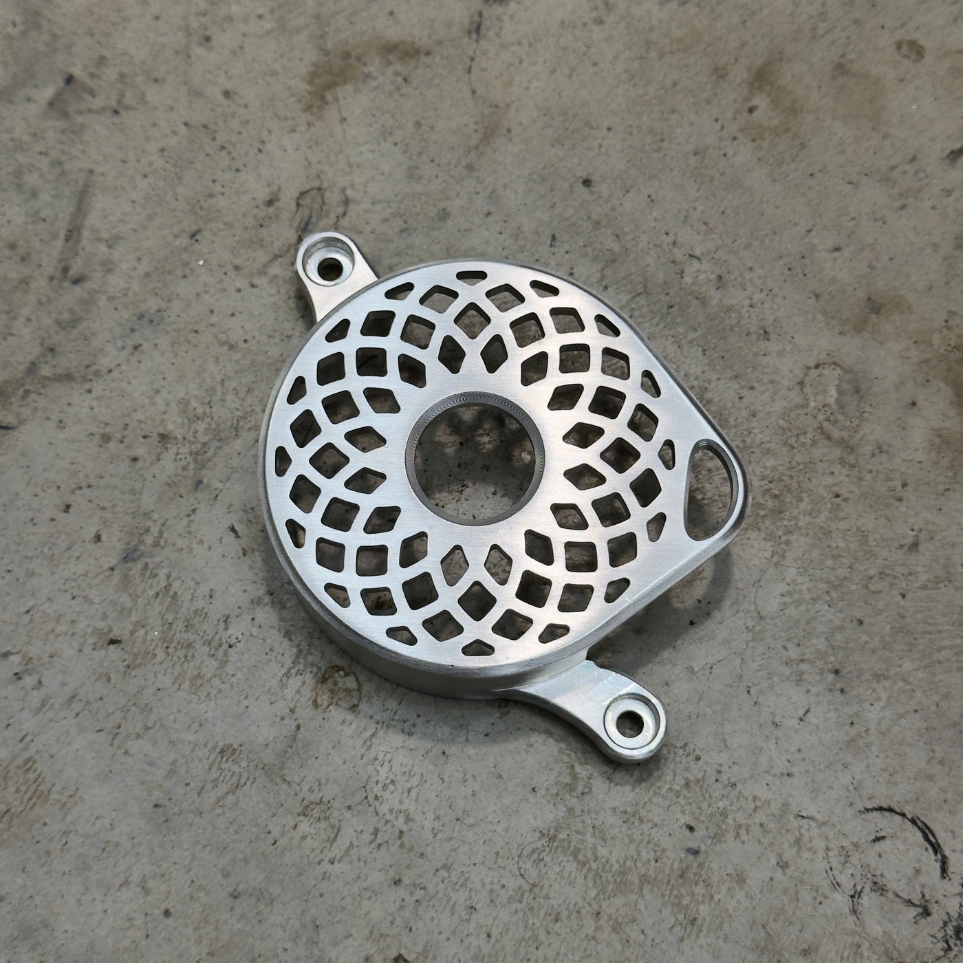 Surron LBX Aluminum Motor Cover — raw finish, diamond mesh pattern
