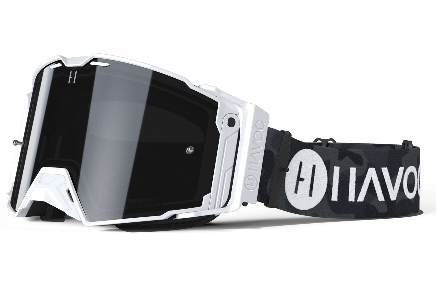 Black Camo Helios offroad goggle by Havoc for Surron and Talaria riders — magnetic quick-change lens