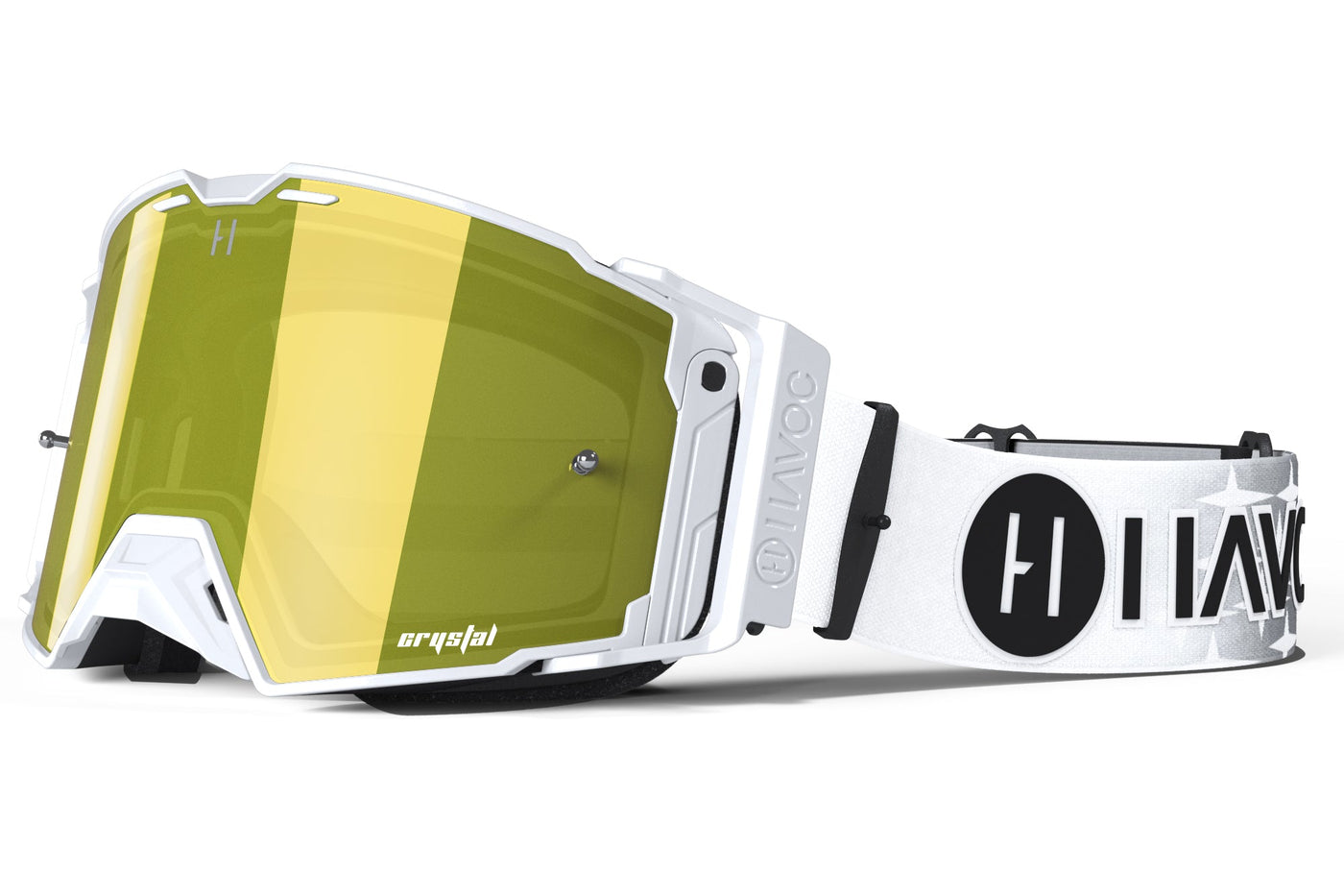 Buttery Films x Havoc Helios MX goggle for Surron and Talaria riders — gold crystal lens