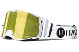 Buttery Films x Havoc Helios MX goggle for Surron and Talaria riders — gold crystal lens