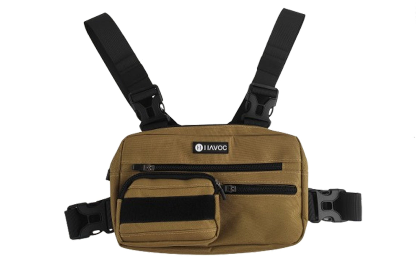 Havoc Chest Bag tan colorway — side profile showing volume and pocket layout