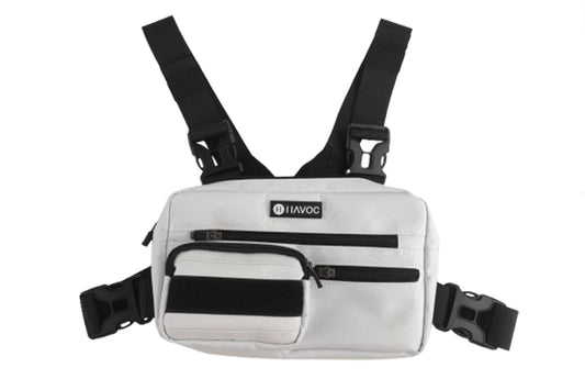 Havoc Chest Bag white colorway — shoulder harness and buckle detail