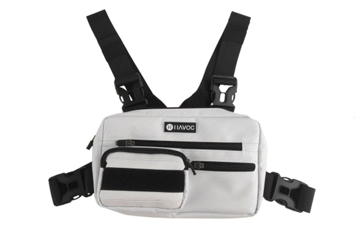 Havoc Chest Bag white colorway — shoulder harness and buckle detail