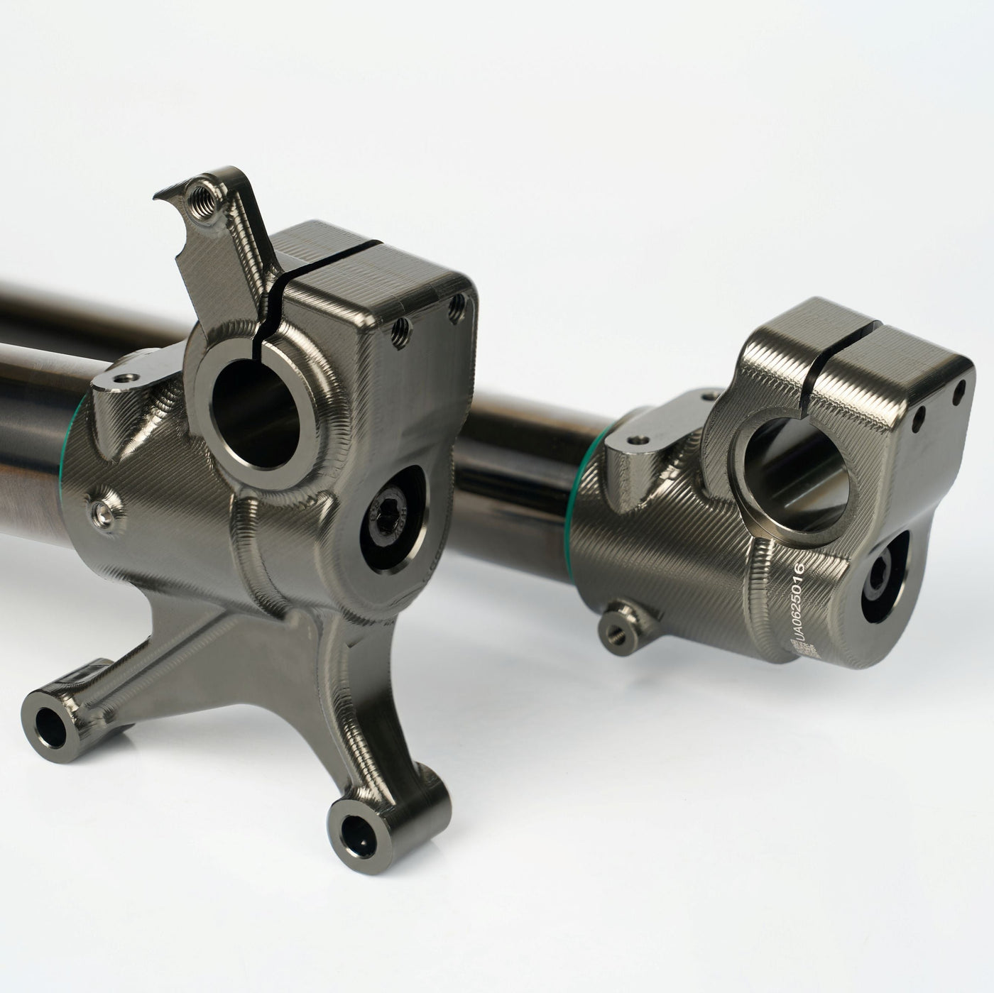 Pure Racing TRAXION Fork for Surron Ultra Bee — installed angle detail view