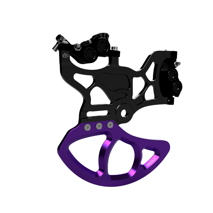 220mm Rear Dual Caliper Mount for Surron — black, assembled with dual calipers