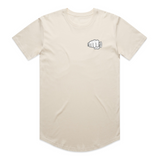 Fist Icon Topo Design tee in beige, front flat lay