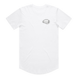 Fist Icon Topo Design tee in white, front flat lay