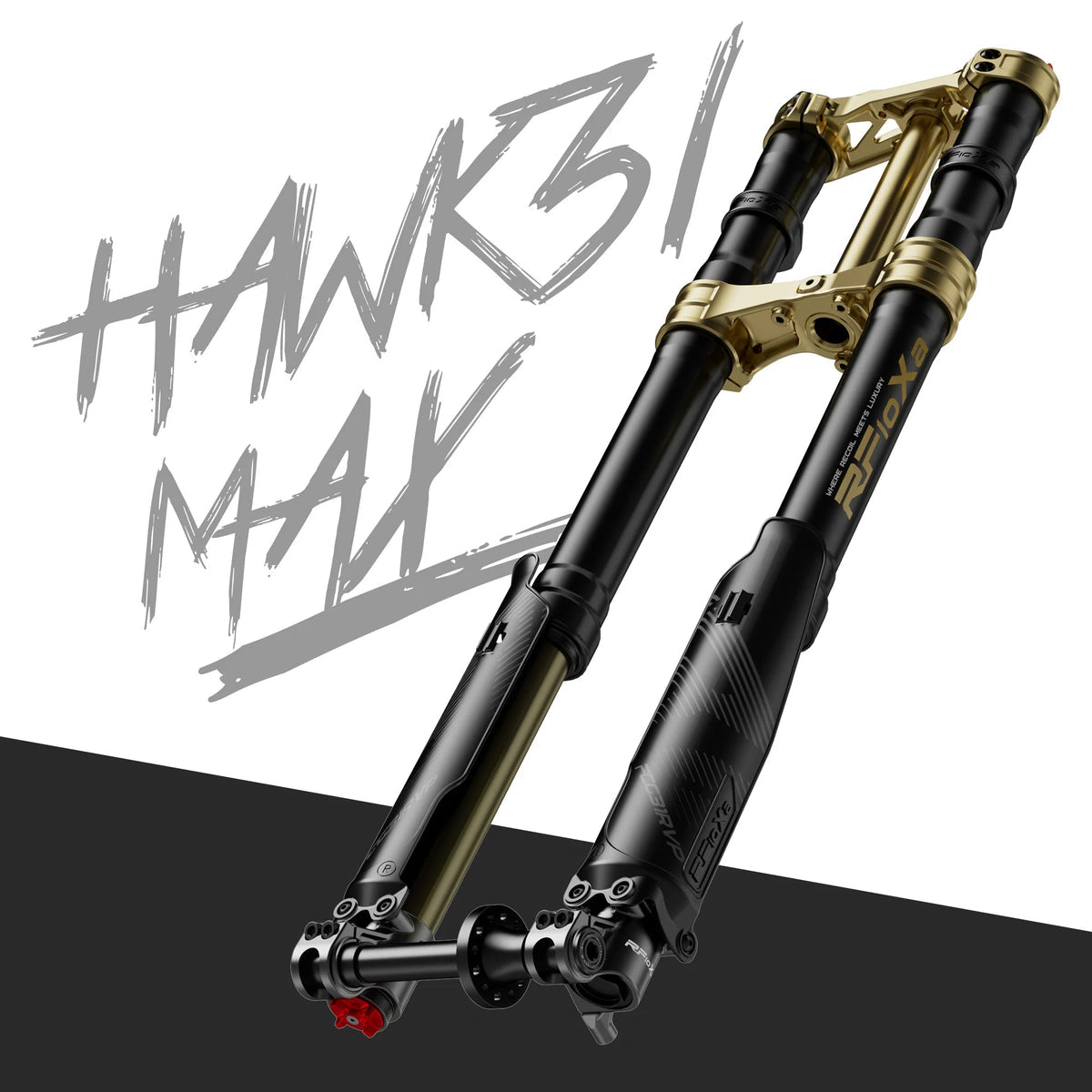 RFloXa Hawk31 Max gold front fork for Surron LBX and Talaria — 37mm inverted fork with gold CNC triple clamp kit