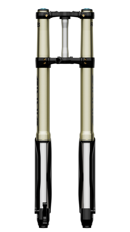 Sirris F43 fork for Surron Ultra Bee — alternate installed angle view