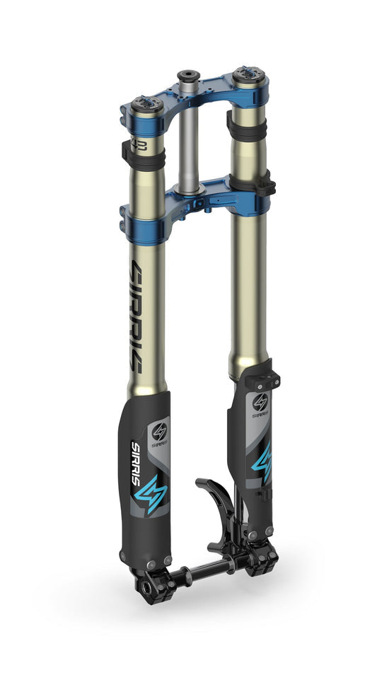 Sirris F43 CMX fork for Surron LBX — lower leg axle and brake mount detail