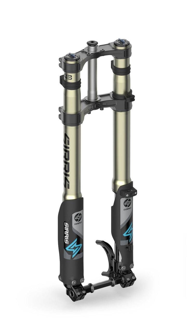 Sirris F43 CMX upside-down front fork for Surron LBX and E-Ride Pro — 43mm USD with tool-free compression adjusters