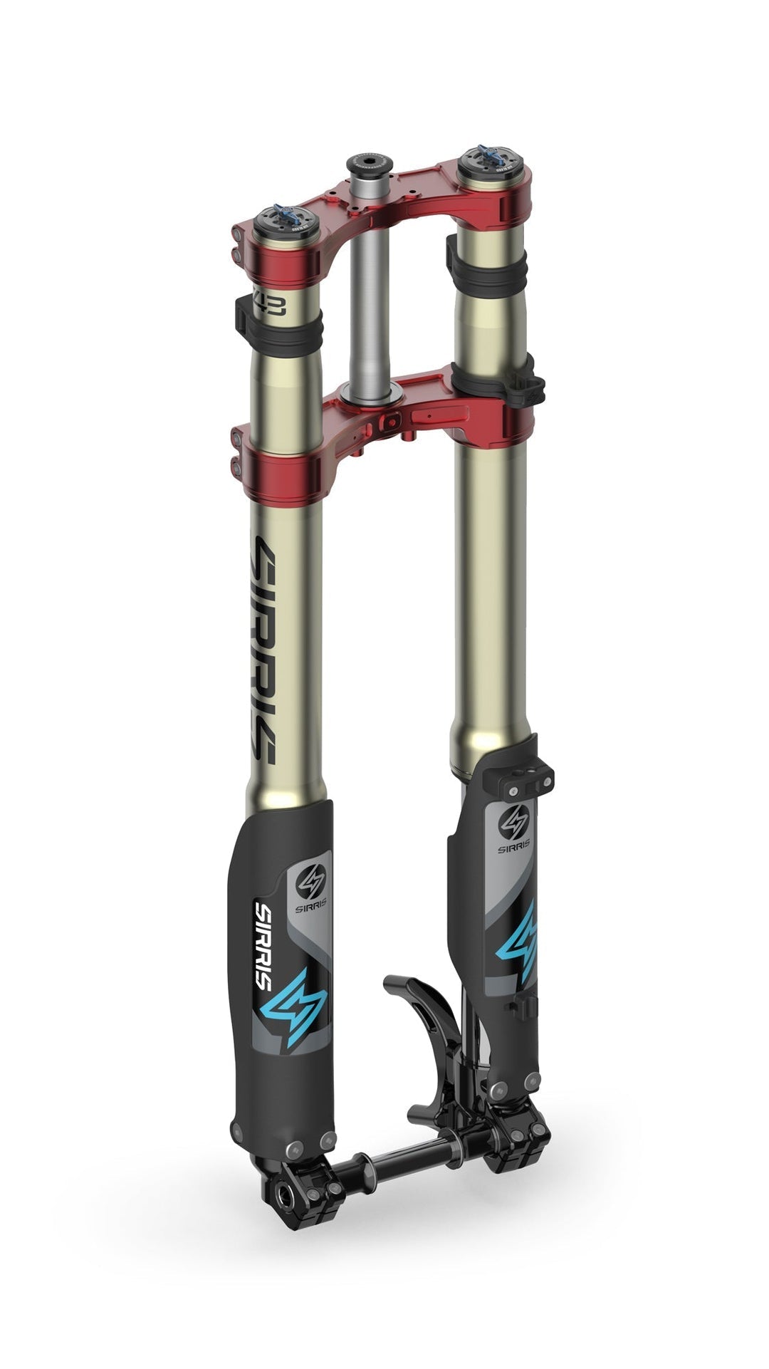 Sirris F43 CMX fork for Surron LBX — alternate damper adjuster close-up