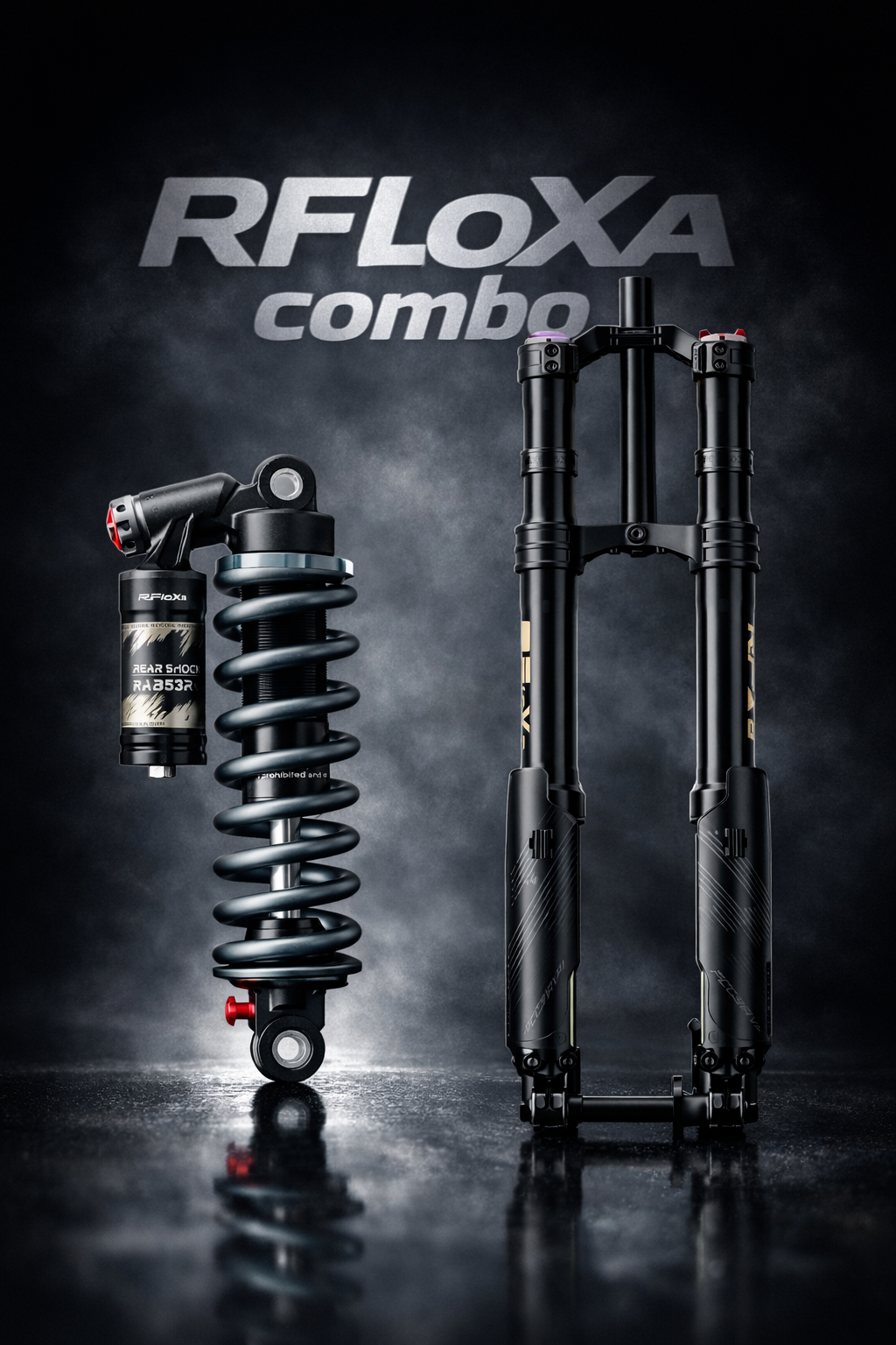 RFloXa Hawk 31 Max 228mm fork and RAB50RC rear shock bundle for Surron and E-Ride Pro — complete suspension package