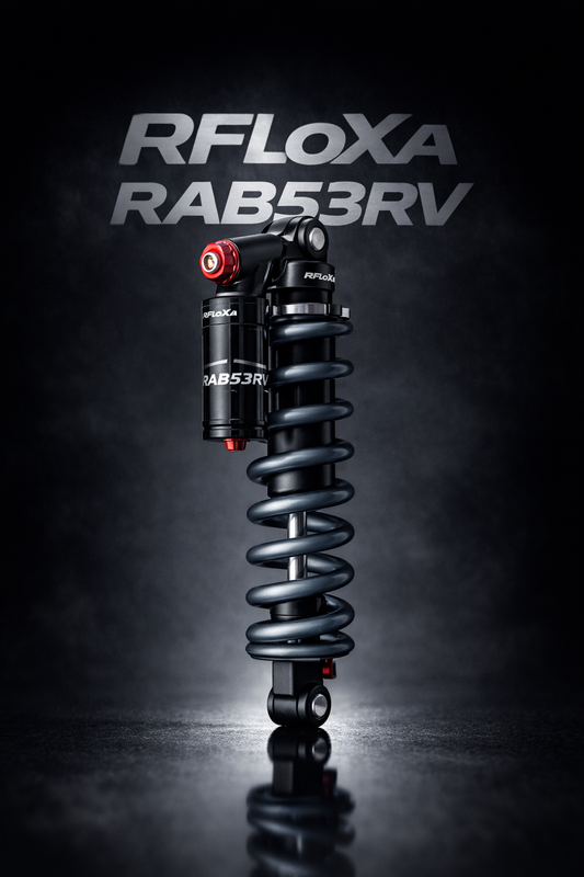 RFloXa RAB53RV rear shock for Surron — nitrogen reservoir piggyback assembly