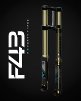 Sirris F43 upside-down suspension fork for Surron Ultra Bee — 43mm USD with 246mm travel installed on bike