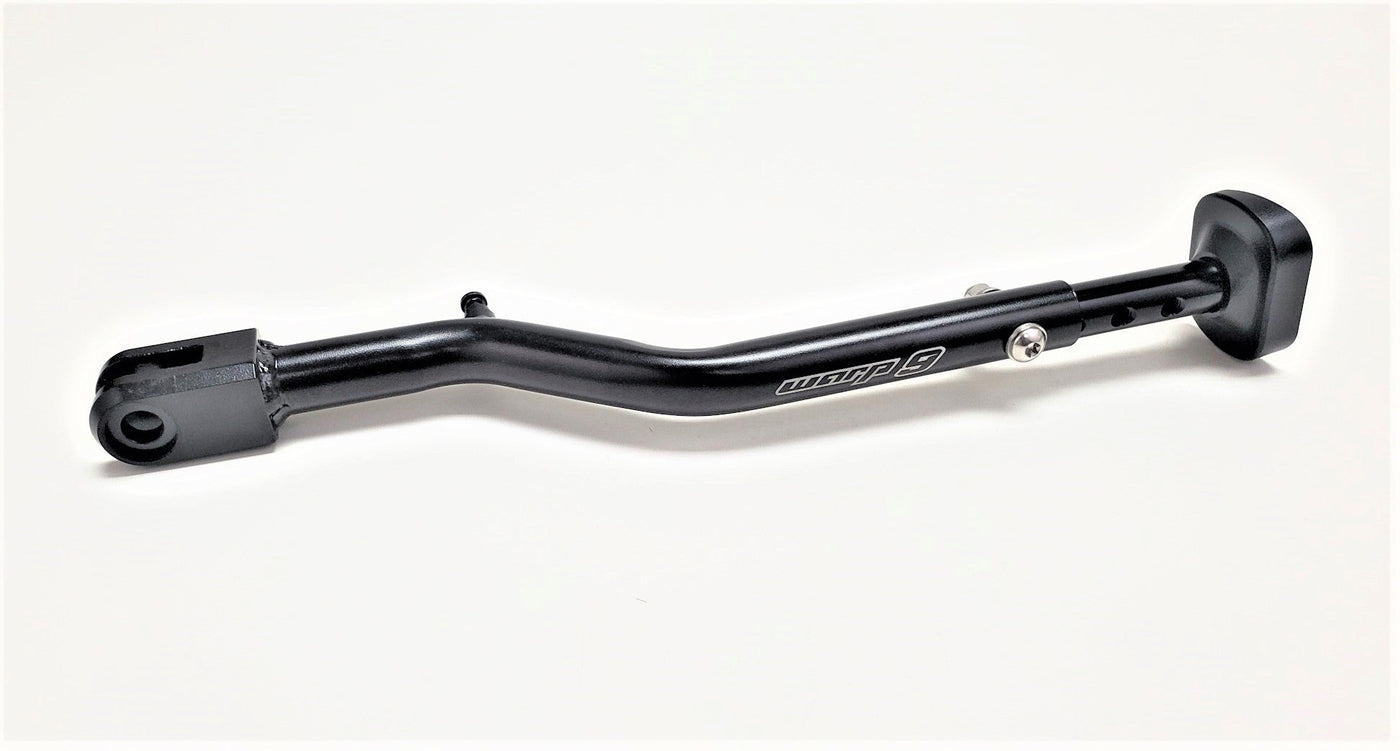 Warp 9 adjustable kickstand for Talaria Sting — machined steel pivot head with lightweight tubular body