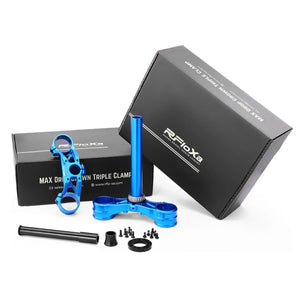 RFloXa Max Triple Clamp for e-moto — CNC machined aluminum front face view