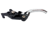 Warp 9 forged brake levers for Surron Ultra Bee — folding hinge design with reach adjuster and integrated parking brake
