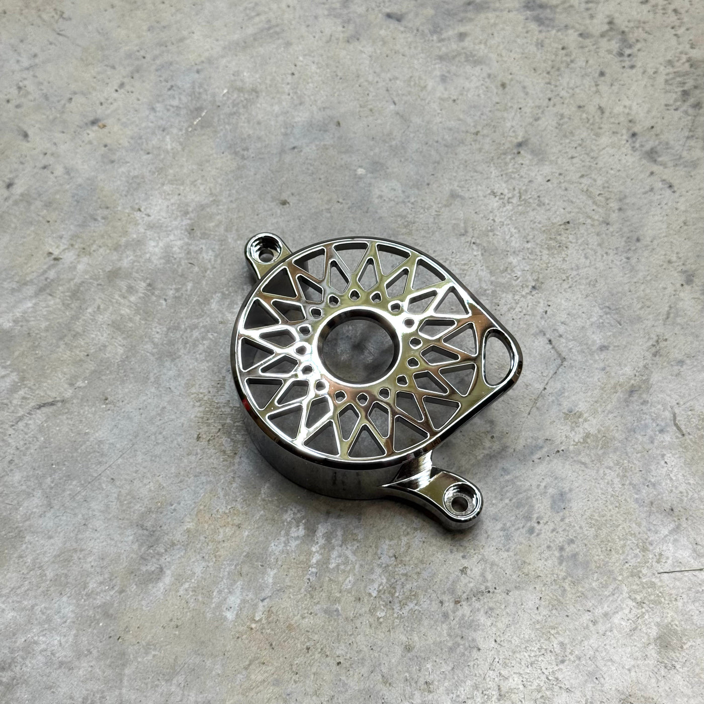 Surron LBX Aluminum Motor Cover — chrome polished finish, lattice pattern