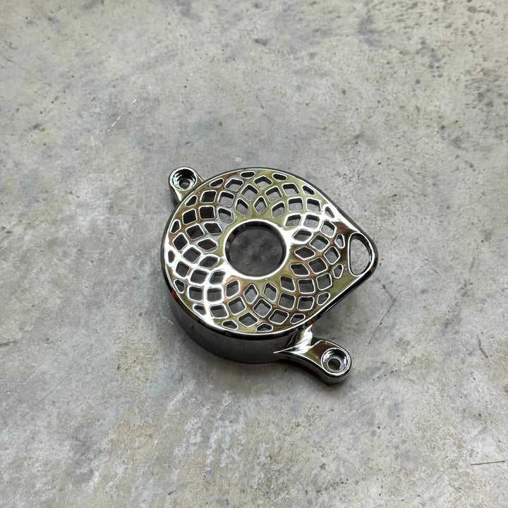 CNC 6061 aluminum motor cover for Surron Ultra Bee — installed on bike