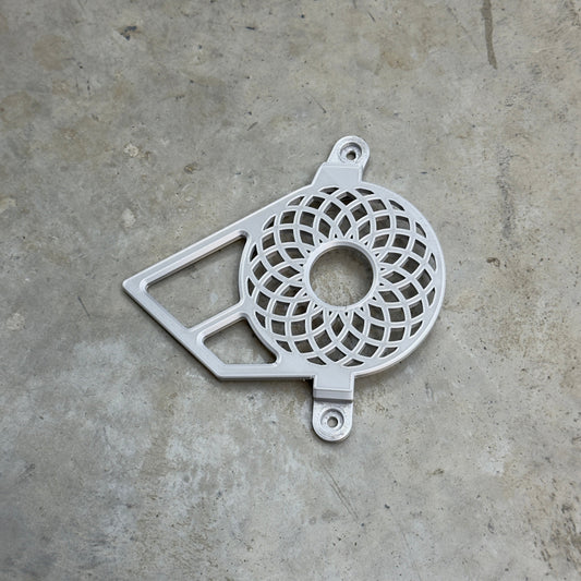 Talaria Sting gearbox cover installed – durable ABS plastic protecting gearbox housing