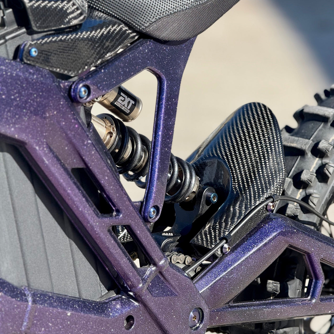 E-Ride Pro Carbon Fiber Mud Guard — angle view showing mounting