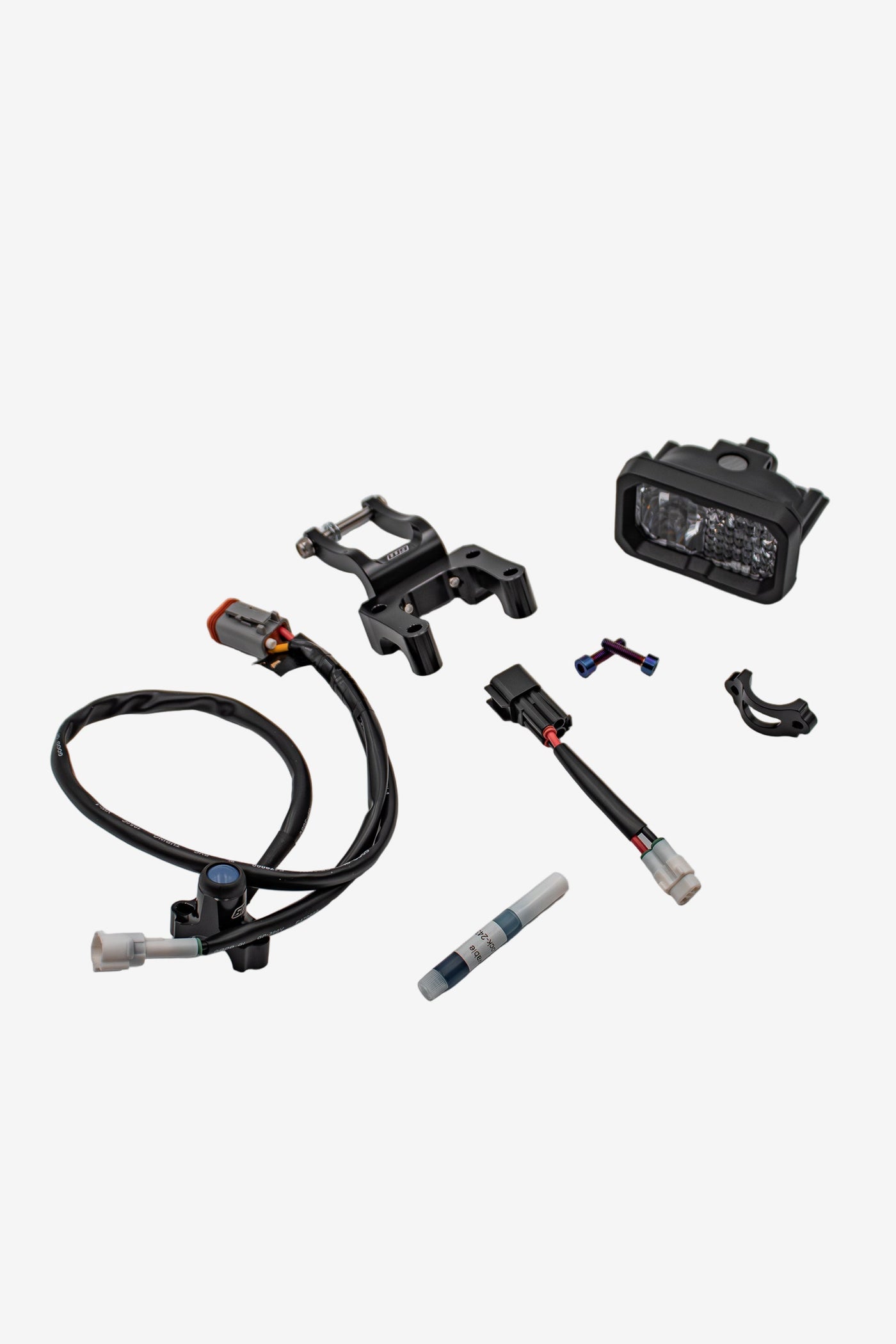 Warp 9 V2 LED headlight kit — headlight, W9 mounting bracket, wiring harness, connectors, and threadlocker included
