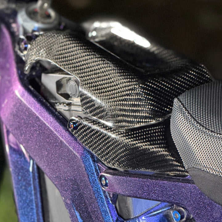 E-Ride Pro CF Battery Lid Lock — carbon fiber weave detail