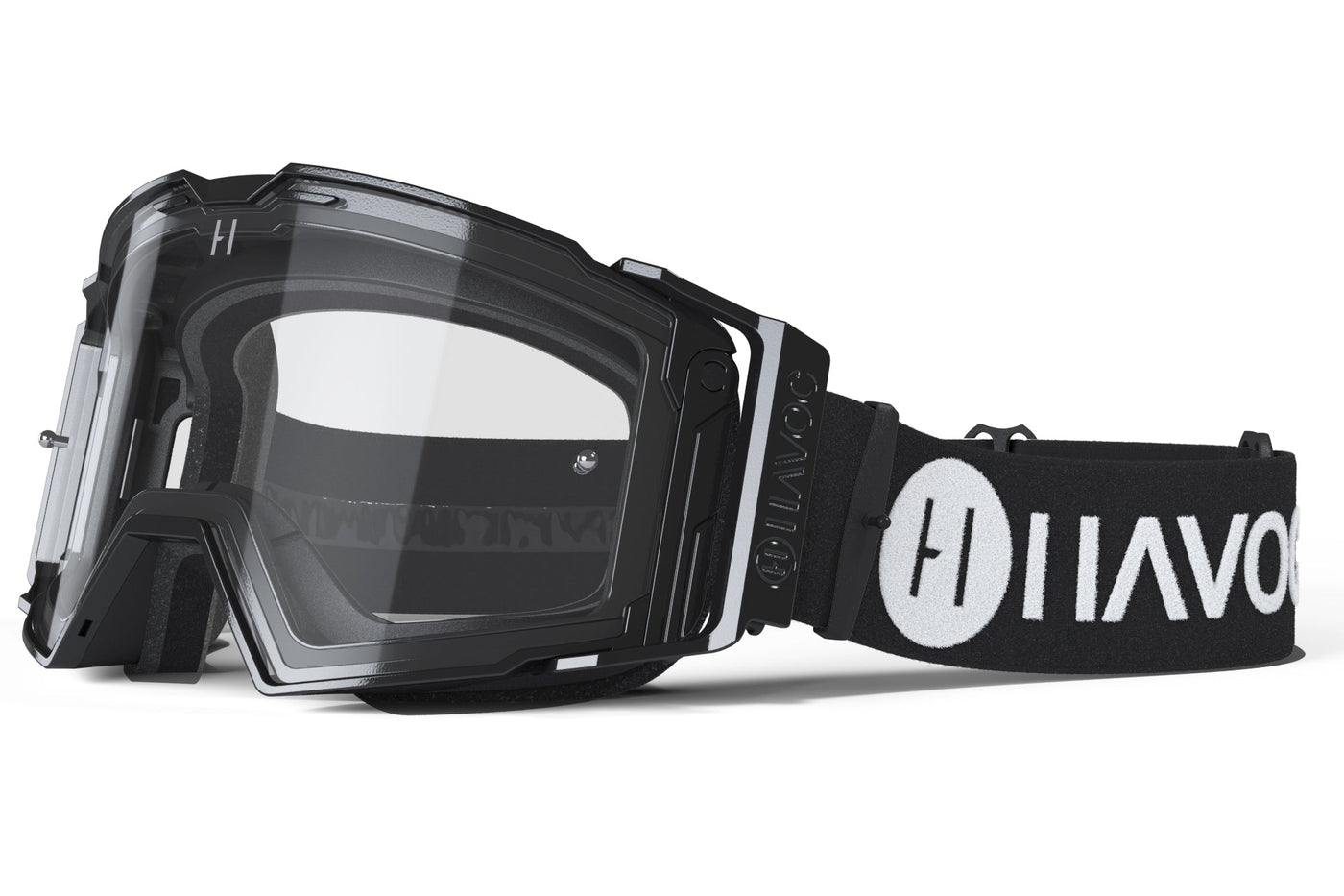 Clear Helios goggle for Surron and Talaria riders — shown without nose guard