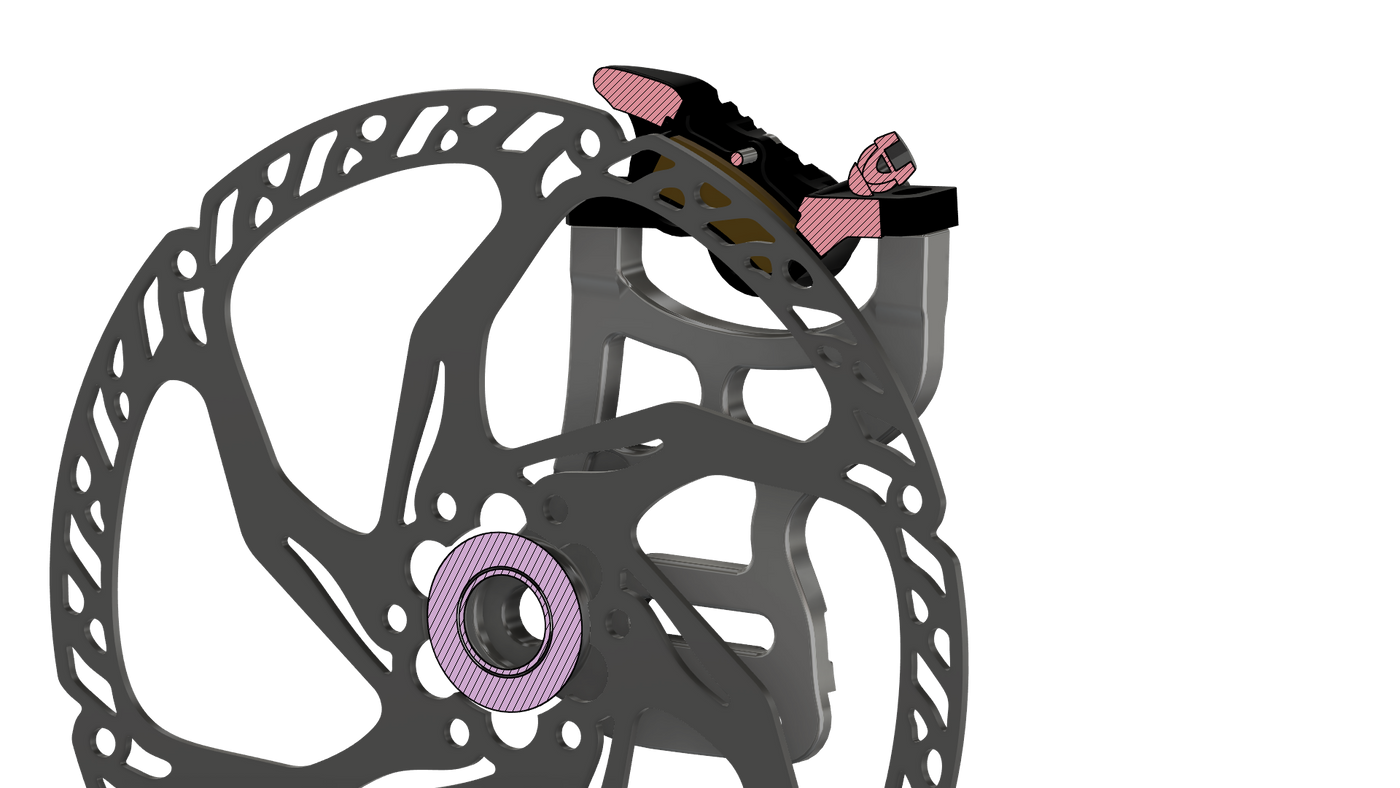 220mm rear caliper mount for Surron — fixture detail showing bracket dimensions and bolt pattern