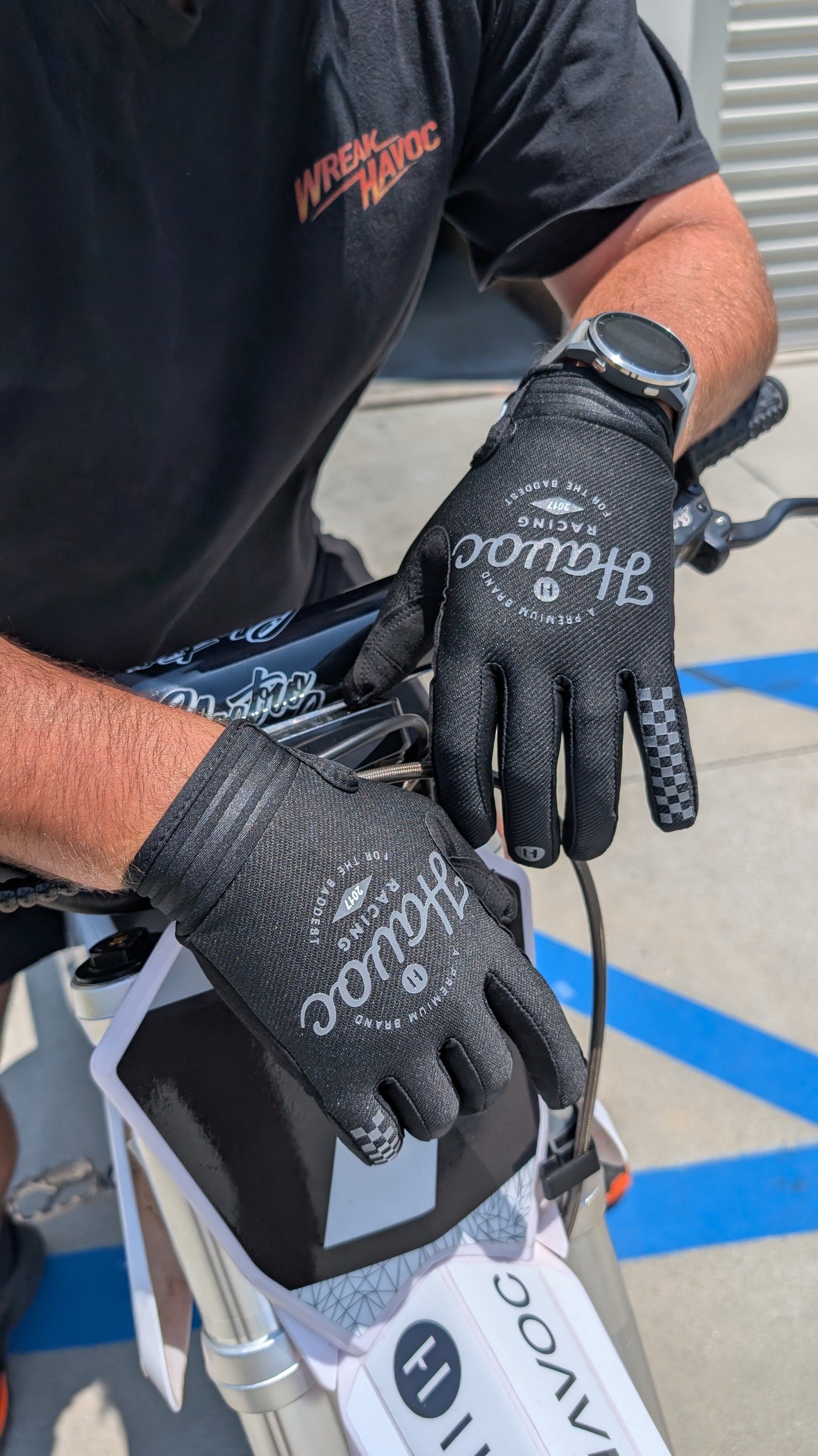 Havoc Moto Gloves — wrist closure and cuff strap detail view