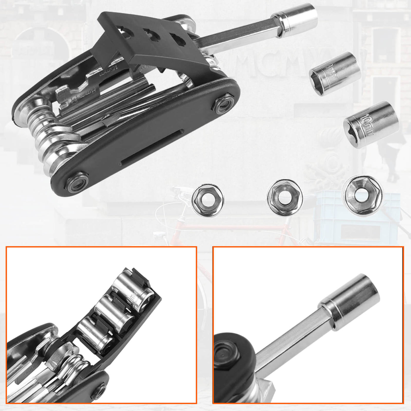 ROCKBROS 16-in-1 carbon steel bike multi-tool, compact folded size