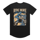 Throttle Co Ride More Bike Tee in black, back flat lay
