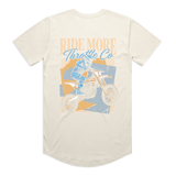 Throttle Co Ride More Bike Tee in beige, back flat lay