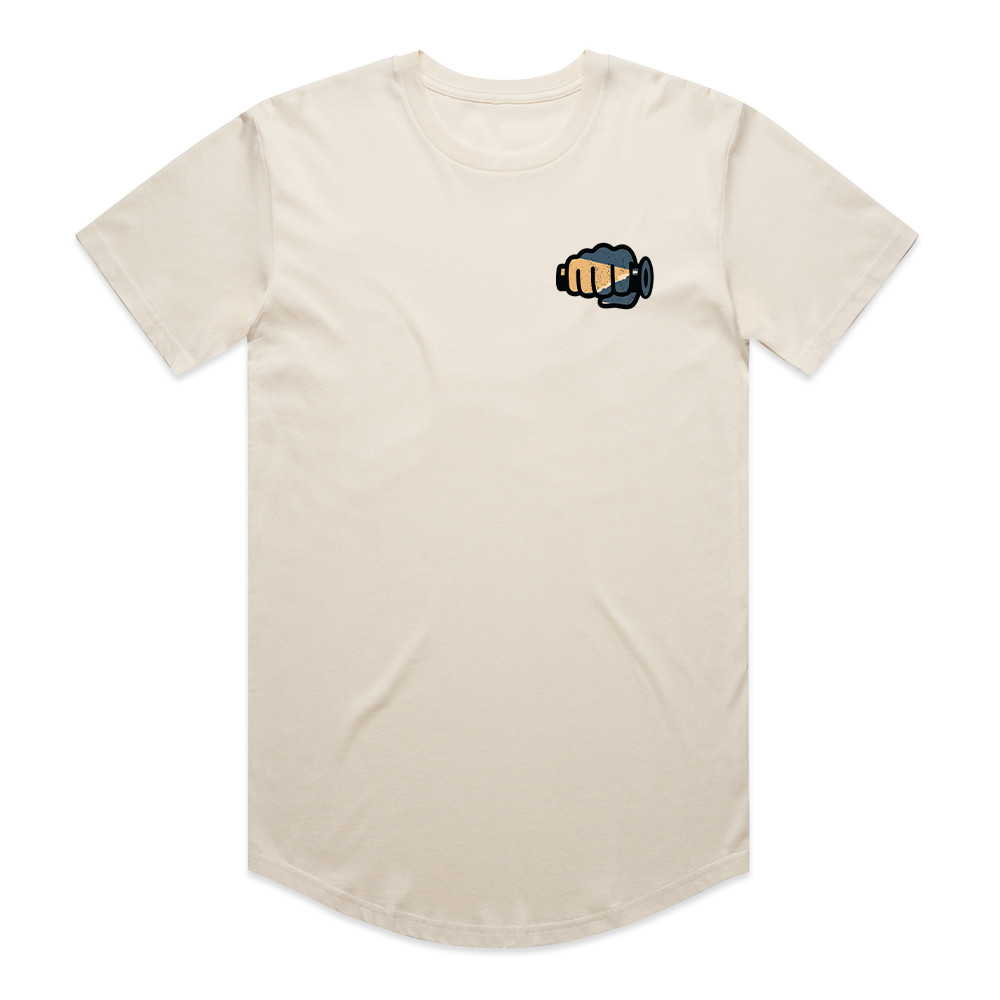 Throttle Co Ride More Bike Tee in beige, front flat lay