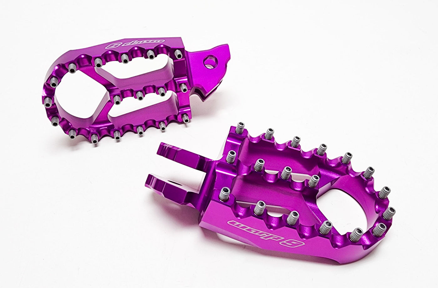 Warp 9 wide foot pegs for Surron Light Bee X — forged 7075-T6 platform