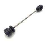 Warp 9 Ultra Bee front supermoto axle slider in black anodized — CNC machined with captive axle blocks and alignment marks
