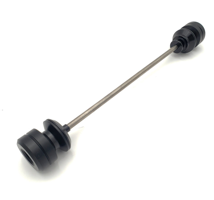 Warp 9 Ultra Bee front supermoto axle slider in black anodized — CNC machined with captive axle blocks and alignment marks

