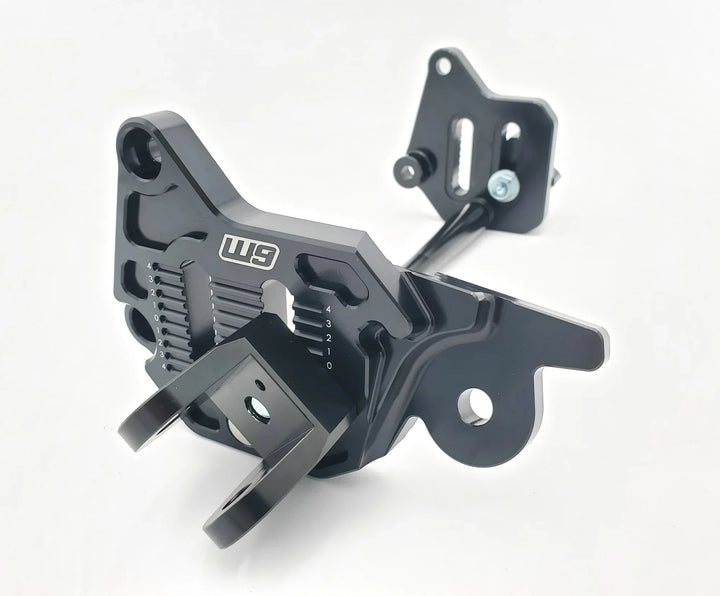 Warp 9 adjustable foot peg mount for Surron Ultra Bee — 14mm 7075-T6 brackets with EDM brace bar