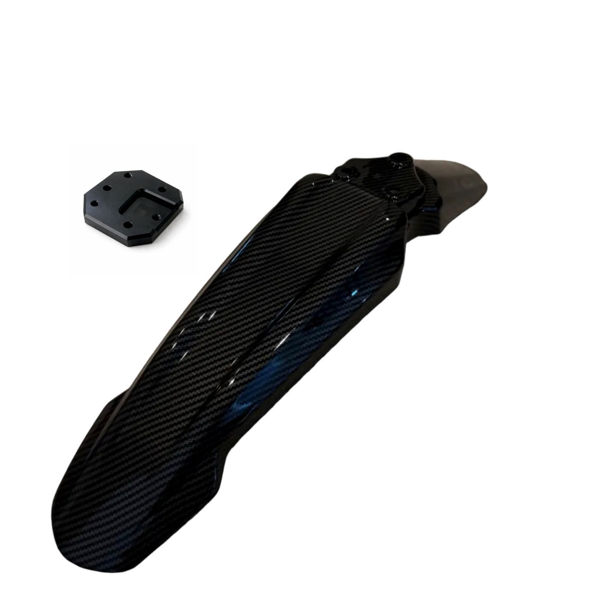 Surron Front Fender in carbon finish — with mounting adapter plate