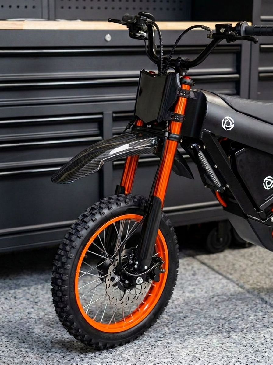 Surron Front Fender in carbon finish — installed on Surron Light Bee X