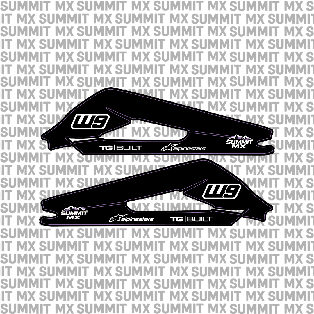 Surron Light Bee X swing arm decal by Summit MX — Standard full-logo style