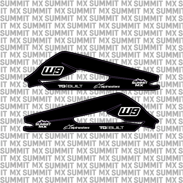 Surron Light Bee X swing arm decal by Summit MX — Standard full-logo style