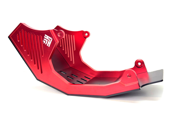 Heavy Hitter V2 billet skid plate for Surron LBX — red anodized