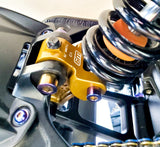 Talaria Sting rear linkage installed on swingarm